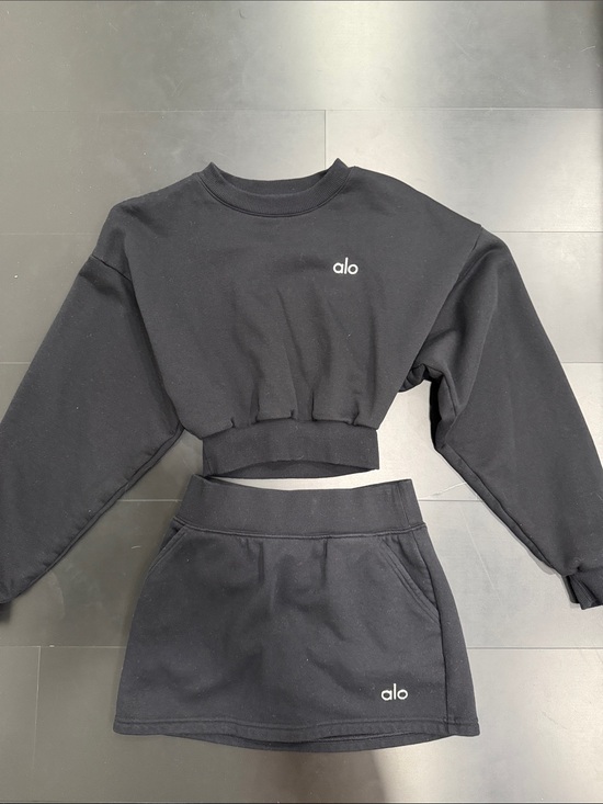 ALO Yoga Tops - ALO Yoga Black Cropped Sweatshirt and Matching Skirt Set
